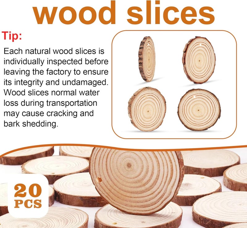 Timburst 20 Pcs Wooden Discs for Crafts, 3.5''-4'' Wood Circles for Crafts, Wood Slices for Painting DIY Christmas Ornaments Party Wall Home Wedding Decor - Image 3